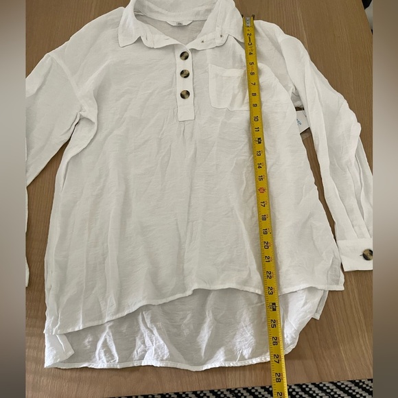 Time and Tru|White Long Tunic Button Down Blouse, Beachy Vibes•••Size Small,NWT - Picture 4 of 13